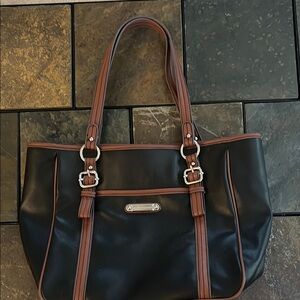 Franco Sarto Leather Black and Brown Tote Bag- EUC, 17”L, 11”H